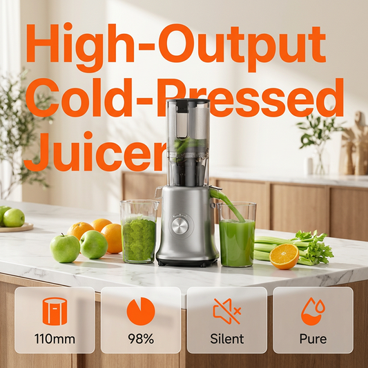 🍊🍹✨ NOUVELLE VERSION 2026 -50% ! Centrifugeuse Ultra Puissante – Extracteur à Froid, Goulet 110mm & Rendement 98% (Gris/Beige)