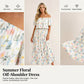 👗 57 % DE RÉDUCTION EN CE MOMENT ! 🌸 Robe longue à manches courtes et épaules dénudées – Imprimé floral, corsage à volants et poches dissimulées ✨