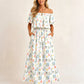 👗 57 % DE RÉDUCTION EN CE MOMENT ! 🌸 Robe longue à manches courtes et épaules dénudées – Imprimé floral, corsage à volants et poches dissimulées ✨