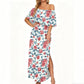 👗 57 % DE RÉDUCTION EN CE MOMENT ! 🌸 Robe longue à manches courtes et épaules dénudées – Imprimé floral, corsage à volants et poches dissimulées ✨