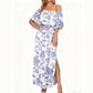 👗 57 % DE RÉDUCTION EN CE MOMENT ! 🌸 Robe longue à manches courtes et épaules dénudées – Imprimé floral, corsage à volants et poches dissimulées ✨