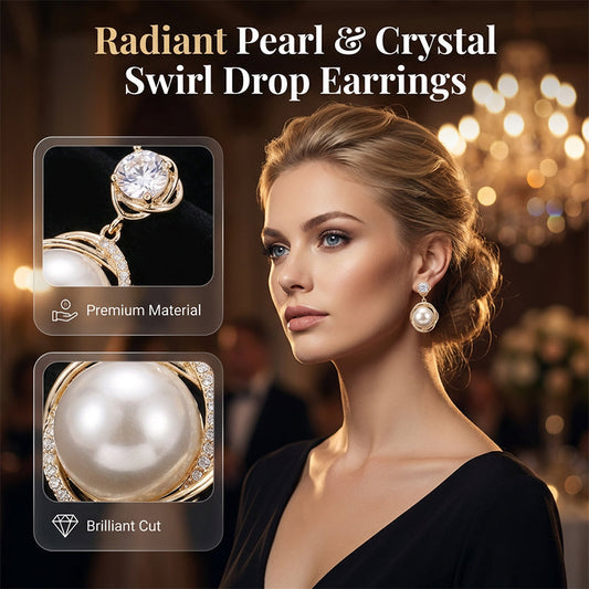 ✨   Boucles d'oreilles goutte avec perles et cristaux en forme de spirale élégante