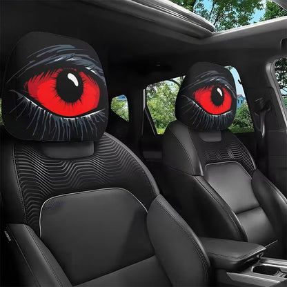 ⏳👁️‍🗨️🚗 OFFRE LIMITÉE -50% ! Housse d'Appuie-Tête de Voiture "Yeux Rouges Effrayants" – Tissu Élastique, Motif Halloween & Protection (Universel)