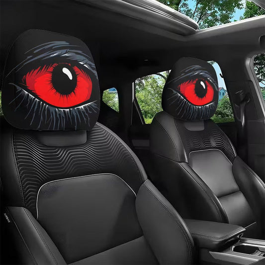 ⏳👁️‍🗨️🚗 OFFRE LIMITÉE -50% ! Housse d'Appuie-Tête de Voiture "Yeux Rouges Effrayants" – Tissu Élastique, Motif Halloween & Protection (Universel)