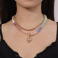 ✨📿🔥 PROMO -50% ! Collier Superposé Arc-en-Ciel Bohème – Chaîne Dorée, Perles Colorées & Cœur (Doré, 38+5 cm)