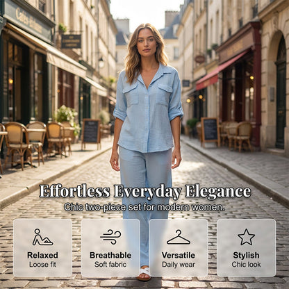 Ensemble 2 pièces pour femme : Chemise et Pantalon large