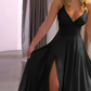 ✨👗Robe Longue à Col en V & Bretelles Fines – Fente Haute, Taille Cintrée (8 Couleurs, S-XXL)