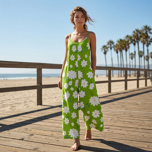 💐👗✨ PROMO -50% ! Combinaison à Jambes Larges Imprimé Floral pour Femme – Tissu Respirant, Poches & Tailles Grandes (5 Motifs, XL-5XL)