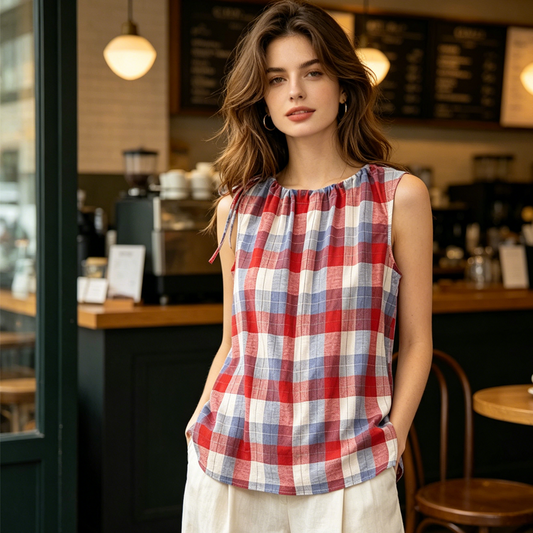 Top Sans Manches À Épaules Nouées À Carreaux pour Femme