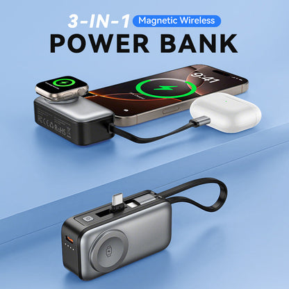 🥳Batterie externe magnétique tout-en-un : il suffit de la fixer pour recharger, plus besoin de chercher un câble. 5 000 mAh, design fin. Idéale pour les voyages ou au quotidien. Un gadget adapté aux seniors ! 🎒✅
