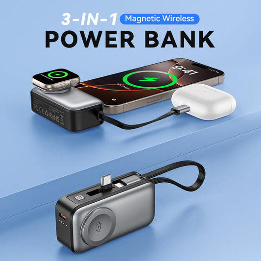 🥳Batterie externe magnétique tout-en-un : il suffit de la fixer pour recharger, plus besoin de chercher un câble. 5 000 mAh, design fin. Idéale pour les voyages ou au quotidien. Un gadget adapté aux seniors ! 🎒✅