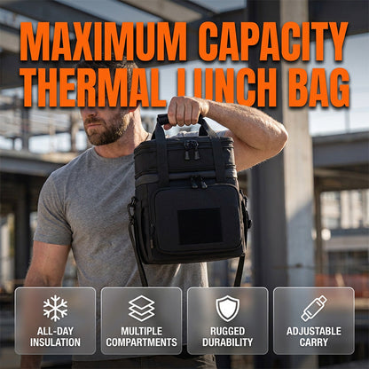 🍱🧊✨ PROMO -50% ! Sac Repas Isotherme Extra-Large – 2 Niveaux, Étanche & Bandeau Amovible (Noir, 32x26x19 cm)