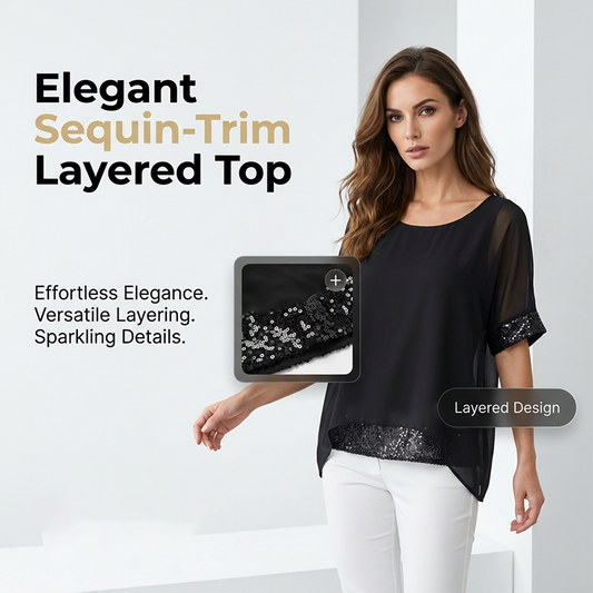 👚✨✈️ PROMO -50% ! Haut Décontracté à Col Rond pour Femme – Tissu Doux, Paillettes & 2 Couleurs (S-3XL)
