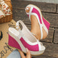 👡🌸🌴 PROMO LIMITÉE -50% ! Sandales Compensées Bout Ouvert – Tige PU, Semelle Antidérapante (Noir/Bleu/Rose/Beige, 36-43)