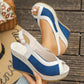 👡🌸🌴 PROMO LIMITÉE -50% ! Sandales Compensées Bout Ouvert – Tige PU, Semelle Antidérapante (Noir/Bleu/Rose/Beige, 36-43)
