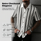 👔✨🍂 PROMO LIMITÉE -50% ! Chemise Homme Rétro Motif Géométrique Tricoté – Respirante, Col Contrasté (Blanc/Café, S-XXL)