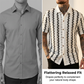 👔✨🍂 PROMO LIMITÉE -50% ! Chemise Homme Rétro Motif Géométrique Tricoté – Respirante, Col Contrasté (Blanc/Café, S-XXL)