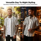 👔✨🍂 PROMO LIMITÉE -50% ! Chemise Homme Rétro Motif Géométrique Tricoté – Respirante, Col Contrasté (Blanc/Café, S-XXL)