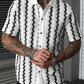 👔✨🍂 PROMO LIMITÉE -50% ! Chemise Homme Rétro Motif Géométrique Tricoté – Respirante, Col Contrasté (Blanc/Café, S-XXL)