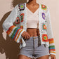 Top Crochet Manches Longues Évidé Rétro
