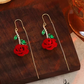 🌹✨💎 PROMO -50% ! Boucles d'Oreilles Rose Rouge avec Tige en Cristal – Style Threader, Micro-Incrustation & Design Romantique (Or avec Vert)