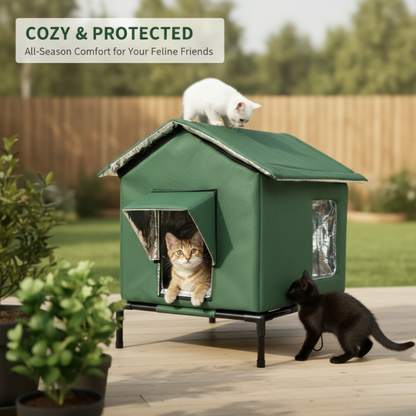 🐈 -50% ! 🌧️ Maison pour Chat Extérieure Surélevée Toutes Saisons – Oxford + Aluminium Thermique – Imperméable & Isolée – Pliable pour Confort Douillet ✨