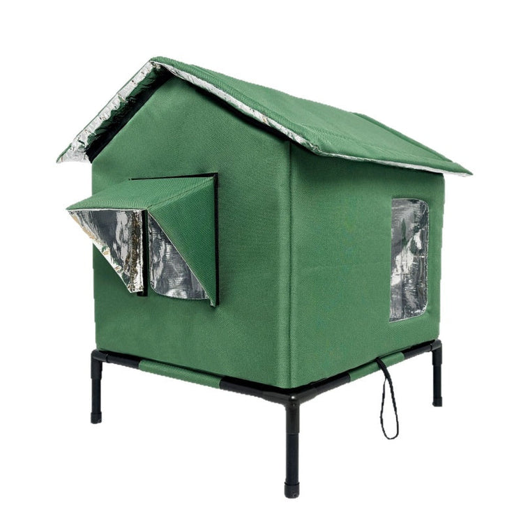 🏠 Abri extérieur pour chat – Tissu Oxford imperméable, doublure thermique aluminium – Surélevé de 12 cm, structure stable – Pliable et portable – 2 tailles (M/L) – 3 coloris 🐱