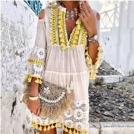 👗Robe ample en coton et lin brodée pour femme 🌸