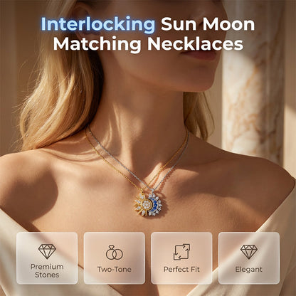 🌙✨☀️ PROMO -50% ! Collier Pendentif Soleil et Lune avec Strass – Design Entrelacé, Finition Or/Argent (3 Options)