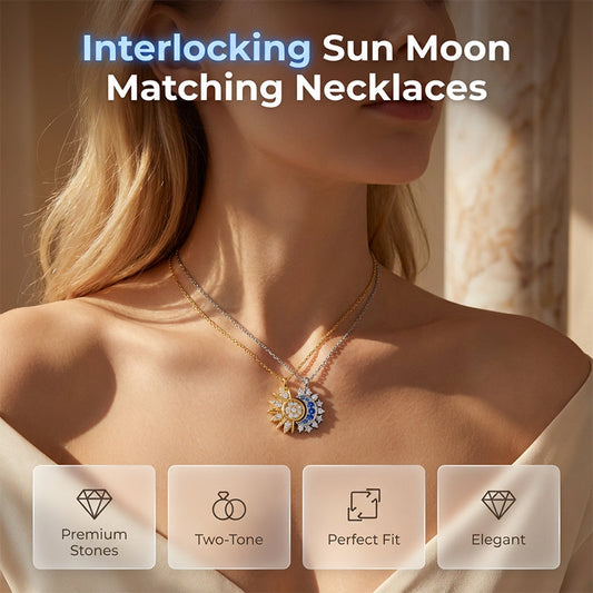 🌙✨☀️ PROMO -50% ! Collier Pendentif Soleil et Lune avec Strass – Design Entrelacé, Finition Or/Argent (3 Options)