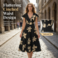 🌸50 % de réduction👗Robe décontractée à imprimé, col en V et volants pour femme✨