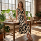🌸50 % de réduction👗Robe décontractée à imprimé, col en V et volants pour femme✨