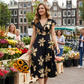🌸50 % de réduction👗Robe décontractée à imprimé, col en V et volants pour femme✨