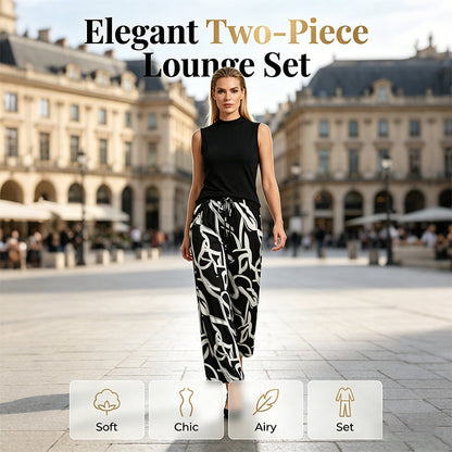 ✨🔥Ensemble composé d'un haut sans manches et d'un pantalon large imprimé pour femme