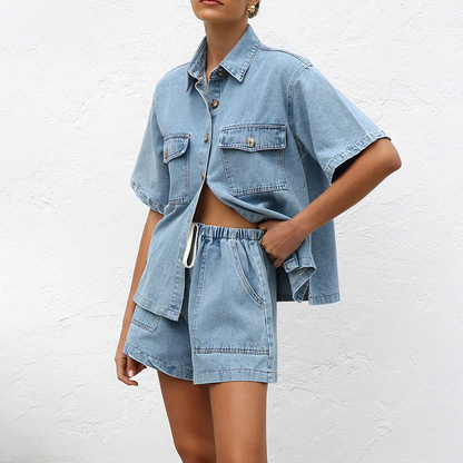 ✨ Ensemble Chemise & Short en Denim - Confort Décontracté ! ✨