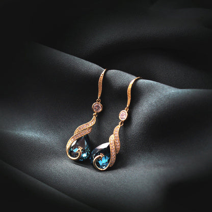 💎🔥 PROMO -50% ! Boucles d'oreilles Phoenix Étincelantes – Or Plaqué, Zirconia AAA, 2 Options (Saphir/Perle), 6,9×1,2 cm