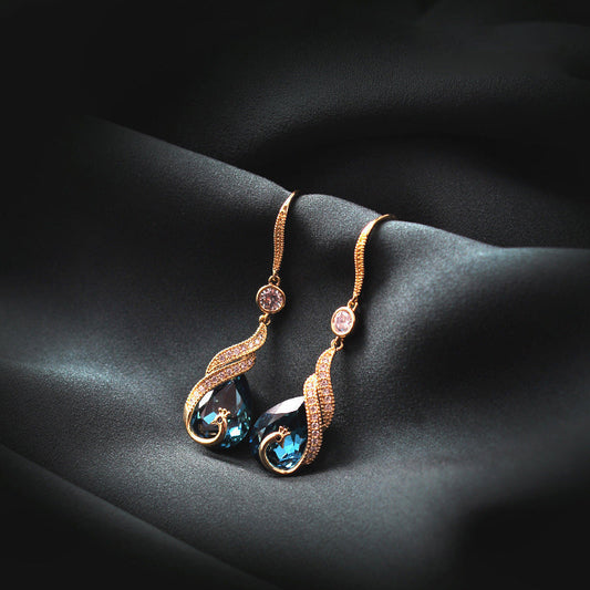 💎🔥 PROMO -50% ! Boucles d'oreilles Phoenix Étincelantes – Or Plaqué, Zirconia AAA, 2 Options (Saphir/Perle), 6,9×1,2 cm