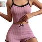 📢📢50 % DE RÉDUCTION !! ⏰Ribbed Knit Cami & Shorts Pajama Set