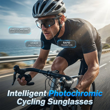 🕶️🚴 PROMO -50% ! Lunettes de Soleil Photochromiques Cyclisme – UV400, Anti-Vent, Monture PC Léger, 3 Couleurs, 145×56 mm