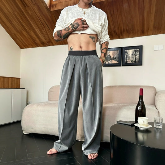 📢📢 50% DE RÉDUCTION !! ⏰ Pantalon large plissé pour homme avec ceinture élastique