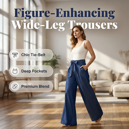 👖🔥Pantalon taille haute à jambes larges pour femme avec ceinture à nouer