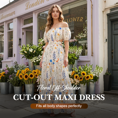💃 Robe longue fleurie décolletée bustier avec découpes latérales 🌸✨