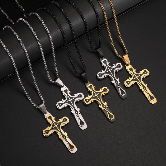 💥 Collier avec pendentif en forme de croix de style vintage orné ✨