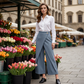 Pantalon court décontracté en patchwork pour femme