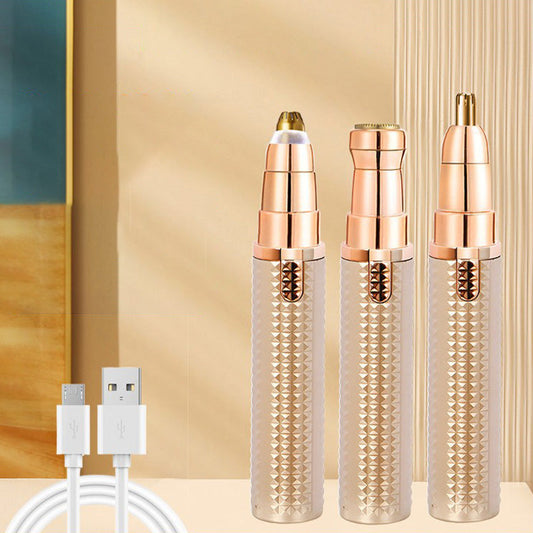 ✂️ Tondeuse de précision 3-en-1 – Têtes interchangeables, lames lavables, rechargeable USB – Design ergonomique compact pour visage et corps ✨