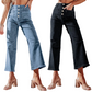 Jean décontracté à jambes larges pour femme avec poches plaquées