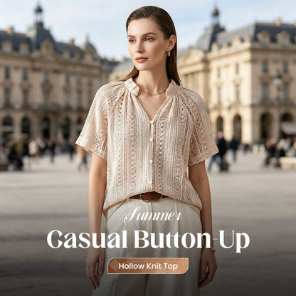 Top en Maille Ajourée Casual à Boutons pour l'Été