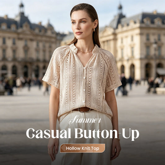 Top en Maille Ajourée Casual à Boutons pour l'Été