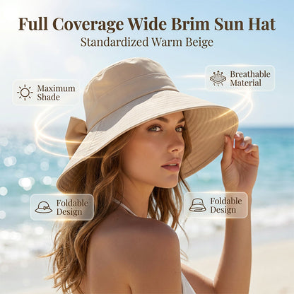 👒🔥 PROMO -50% ! Chapeau de Soleil Femme Larges Bords – Protection 360° Visage Oreilles Cou, Tissu Respirant Premium Doux Peau, Flexible Enroulable Voyage, Nœud Ruban Élégant · 3 Coloris · 55-57cm ✨