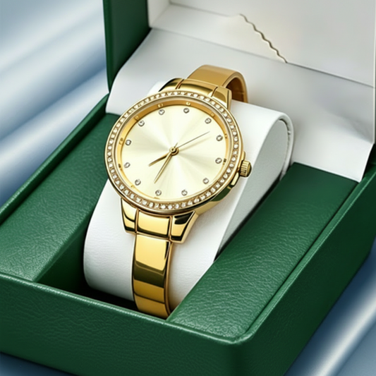 Montre Bracelet Dorée pour Femme avec Lunette en Strass